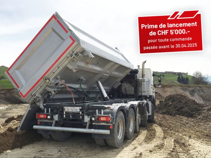 La benne basculante de ZETTERBERGS. Robuste, puissante et performante. Profitez dès maintenant de notre prime de lancement!